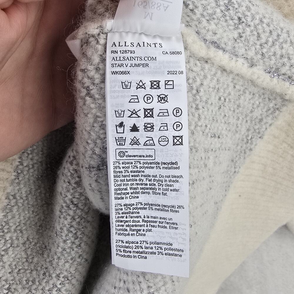 All Saints Star Jumper Sweater Womens Medium M Wool Alpaca Off White Silver - Picture 6 of 9